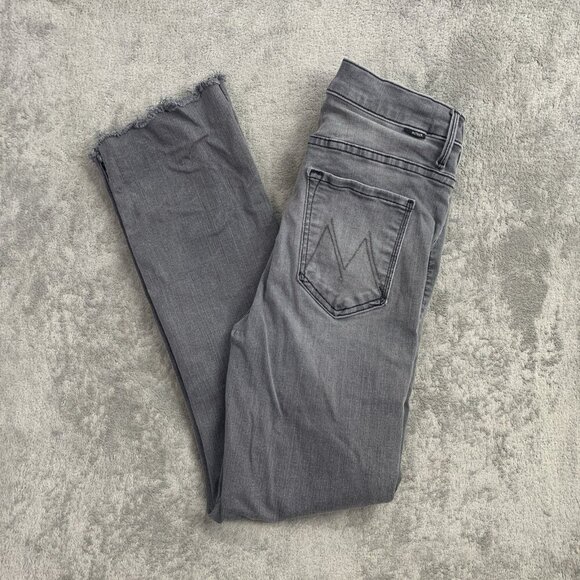 MOTHER Jeans Womens 24x24” The Insider Crop Step Fray Gray Light Denim Raw Hem - Picture 1 of 16